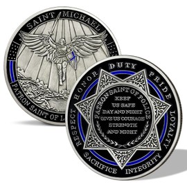 ASmileIndeep St Michael Police Challenge Coin, Saint Michael Police Officers Prayer Coin Thin Blue Line Law Enforcement Challenge Coins Collectible Gift (1PCS)