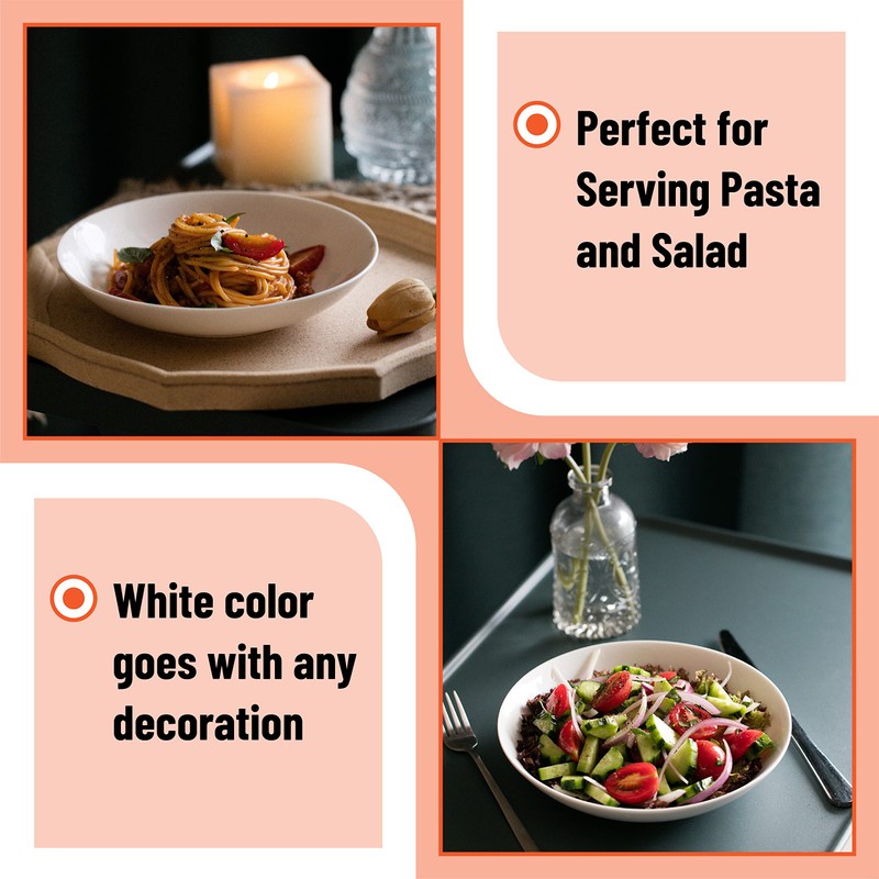 BTaT- Porcelain Pasta Bowls, 12 Pack, 8 Inch, White Large