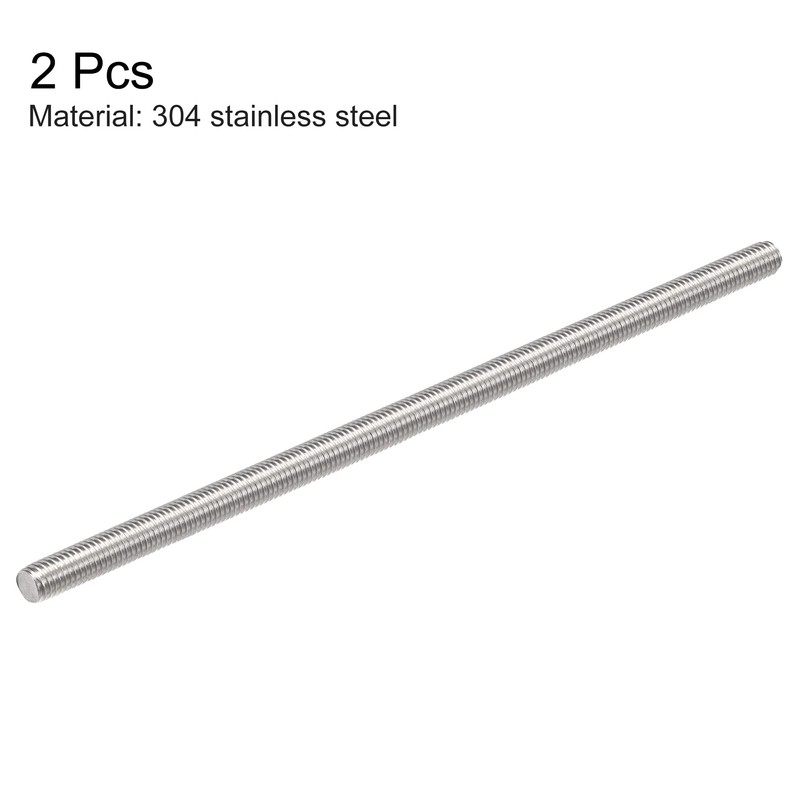 sourcing map 2Pcs M10 x 250mm Fully Threaded Rod 304