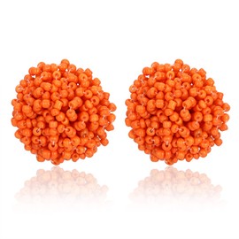 ZITULRY Beaded Stud Earrings Bohemian Statement Cluster Rainbow Seed Beads Big Round Piercing Post Earrings (Orange)