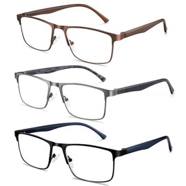 LAURA FAIRY Reading Glasses for Men - Spring Hinge - Comfortable metal reading glasses Blue Light Blocking Computer UV-Eye Strain-Glare Glasses for Reading- 3 Pairs