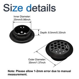 INCREWAY Air Vent Slats 50pcs 25mm Stainless Steel Round Mesh Hole Round Soffit Vent for Wardrobe Drawer Bookcase Kitchen (Black)