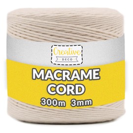 Creative Deco 300 m Beige Macrame Yarn 3 mm | 985 Feet | 15-Ply Cord | Cotton Yarn Cotton Cord Large Roll Natural Strong | Macrame Cord 3 mm for Crafts, DIY, Crafts & Boho Decoration