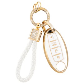 PIFOOG for Nissan Key Fob Cover Altima Rogue Sentra Murano Armada Pathfinder Accessories 4 Buttons Soft TPU White Gold Car Keys Case Shell Protecor Girly Women Cute