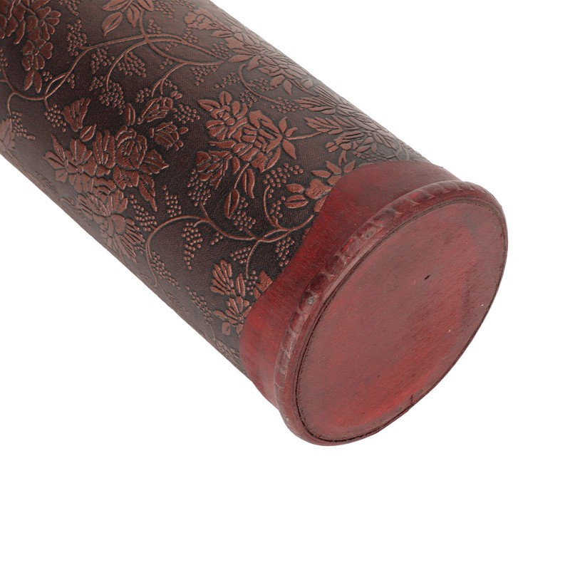 Antique Finish Wooden Wine Bottle Box Grape Pattern Artificial Leather