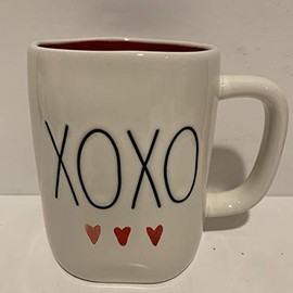Rae Dunn XOXO Mug RED Inside with three Heart shemed - Ceramic - Valentine's Day