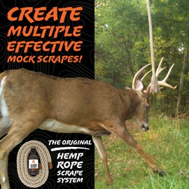 HODAG HempScent Rope Mock Scrape Kit for Deer Hunting – Whitetail Attractant & Lure for Hunters – Alternative to Buck, Doe Urine Dripper, Mineral Blocks, & Bait – Includes 8 oz Scent (Multi-Setup)
