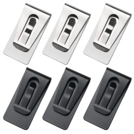 6 Pack Money Clip, Money Clip with Safe Lock, Stainless Steel Tight Bill Holder for Wallet Pocket ID Credit Card Cash, Silver，black, middle level