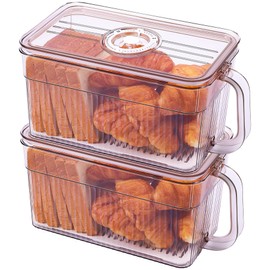 Gifhomfix 2PCS Bread Box for Homemade Bread Airtight Bread Boxes for Kitchen Counter, Time Recording Bread Storage Container with Handle, Tawny