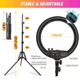 Ring Light with Tripod Stand, Yesker 14 Inch LED Ringlight Kit with Phone Holder Adjustable Color Temperature Circle Lighting, Led Photo Beauty Ring Lights for Camera for Vlog, Makeup, Video Shooting