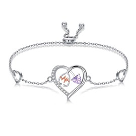 Heart Stethoscope Birthstone Bracelet for Women,925 Sterling Silver 12 Month Doctor Nurse Medical RN Registered Bracelets Jewelry Gifts for Graduation Retirement Nurse Day Birthday-June