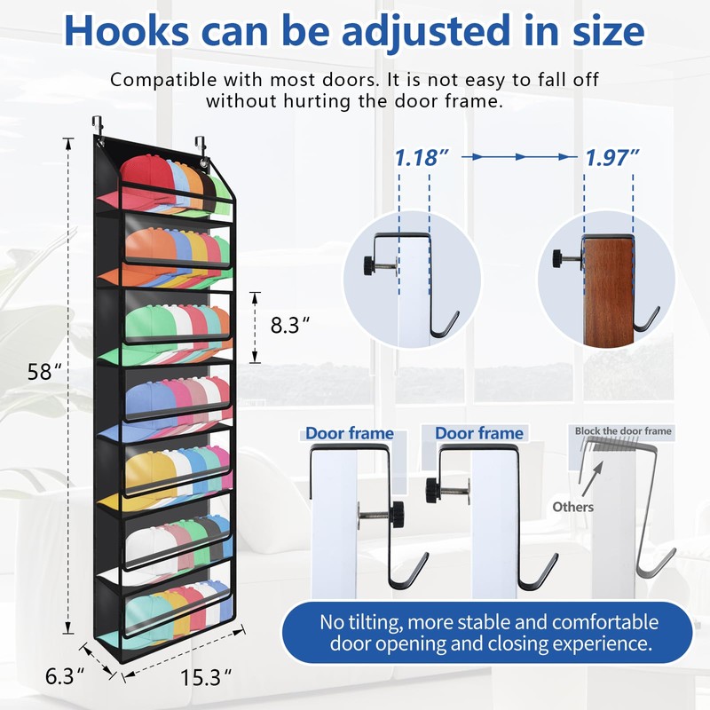 7-Layer Large Capacity Hat Organizer, Hat Rack for Door with