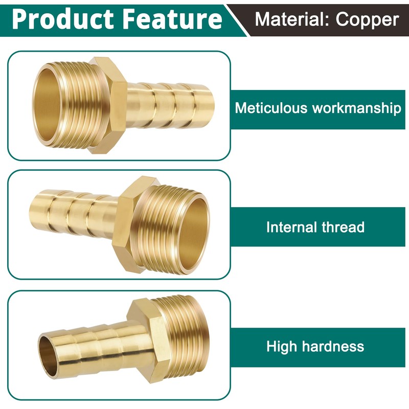 Brass Pipe Adapter, 12 Pieces 10 mm Barb x 3/4