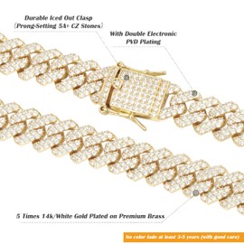 GOLD IDEA JEWELRY Hip Hop Heavy 14k Gold Plated/white gold Plated Full Iced Out Miami Cuban Link Chain Necklace/Bracelet 12MM (14k Gold Plated, 26)