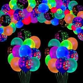 Pack of 109 UV Neon Balloons Glow in the Dark Balloons Black Light Reactive Fluorescent Stars Latex Balloons Neon Party Accessories Black Light Party Balloons Assorted Colours