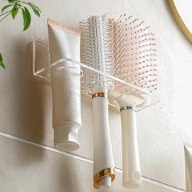 CCREDONE CCREDONE Acrylic Hair Brush Holder for Bathroom Adhesive Hair Tool Organizer Wall Mounted Comb Holder Organizer with 3 Holes Diameter 1.34 to 1.57 In,Remove Film Before Use(transparent)