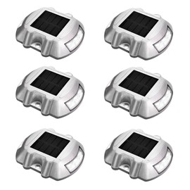 JIGUOOR Solar Deck Lights LED Driveway Lights Solar Powered Dock Light Outdoor IP68 Waterproof Road Markers for Step Sidewalk Stair Boat Garden Ground Pathway Yard (White, 6 Pack)