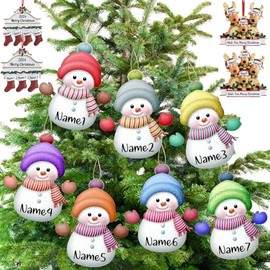 Adornos de Navidad personalizados, 7 adornos de muñeco de nieve personalizados con nombre, adorno familiar personalizado para árbol de Navidad,