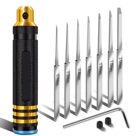 DULIWO Prime Model Scriber Gundam Resin Carved Scribe Line Hobby Cutting Tool Chisel, Model Chisel with 7 Blades (0.1/0.2/0.4/0.6/0.8/1.0/2.0mm) for Carving Cutting, Panel line, Scale Model(Black)