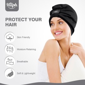 Hilph Sleep Cap, Satin Lined Extra Large Women Curly Hair Day & Night Available, black