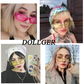 Dollger Vintage Rectangle Sunglasses Women Men UV400 Protection Fashion Square Frame Eyewear (Transparent Pink)