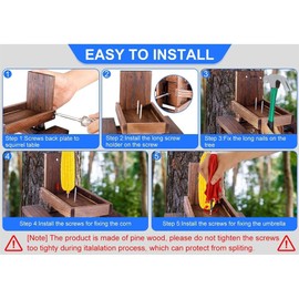 Squirrel Feeder Table With Umbrella, Outside Wooden Picnic Table Feeder For Squirrels With Corn Cob Holder Squirrel Feeding Station Suitable For Gardens Trees Fences (Wood, Dark brown)