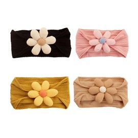 NUOSYI 4PCS Baby Girls Flower Headbands Soft Nylon Hairbands With Bows Handmade Hair Accessories For Kids Toddlers Infants Newborn Child(dark color, elastic)