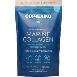 CORREXIKO Marine Collagen Powder Supplement Unflavoured - 10,000mg Double Hydrolysed Collagen Peptides per Serving - Formulated for Maximum Absorption - for Hair, Skin & Nails - 140g, 14 Servings