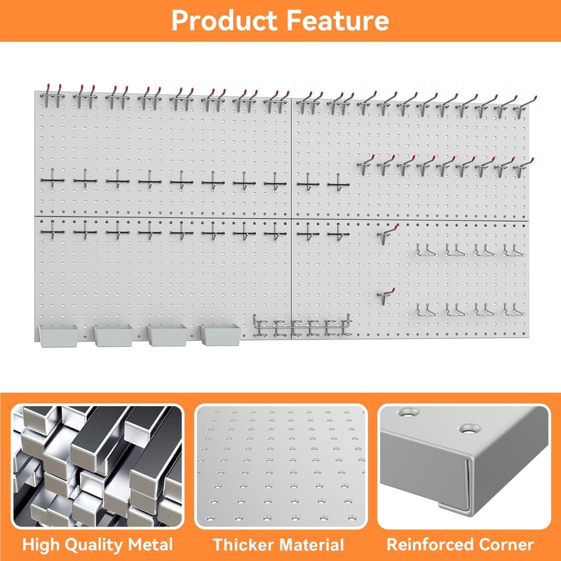 WALMANN Metal Pegboard Kit with Accessories for Wall Garage Tools