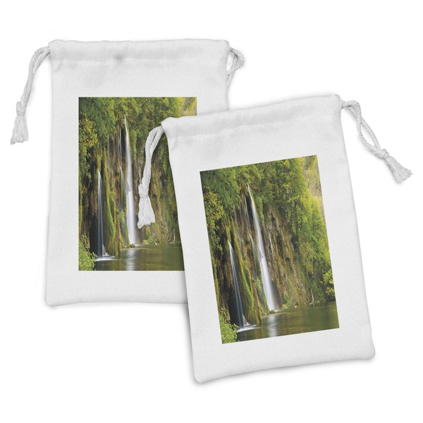 Ambesonne Nature Fabric Pouch Set of 2, Majestic Waterfall Flowing