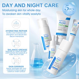 Hyaluronsäure Gesichtspflege Set, Gesichtspflege Set Damen, Hyaluronic Acid Skin Care Sets mit Cleanser, Toner Gesicht, Hyaluronsäure Serum, Augencreme, Face Cream, Nähren und Reparieren(5 Stück)