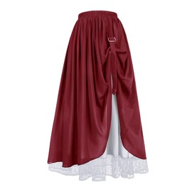 Mingyuezai Women's Renaissance Skirt Victorian Peasant Double-Layer Maxi Long Skirt(YMX2022020,L)