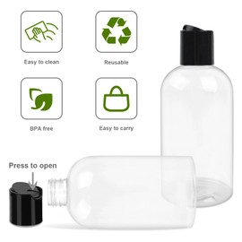 Neendohome 2 Pack 8 oz Empty Plastic Bottles with Black Disc Caps Reusable Clear Leak-Proof Travel Squeeze Containers for Shampoo Conditioner Toiletries Liquid Soap