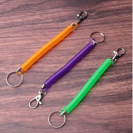 sowaka 3 Pcs Spiral Retractable Spring Coil Keychain Colorful Flexible Stretchy Cord with Key Ring Metal Lobster Clasp Lanyard Tool Wire Safety Fishing Ropes Fishing Boating Tools (Green)