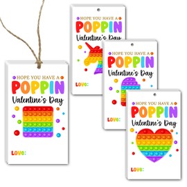 40 PCS Valentine's Day Pop it Paper Gift Tags with String, Poppin Theme DIY Present Wrap Hang Label, Kids Hang Name Label, Valentine's Day Anniversary Party Wrapping, 4 Style - LH158