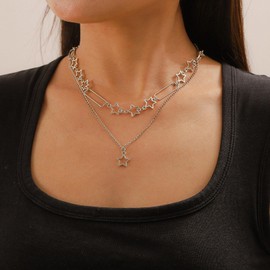 JAVARNV Gold Star Necklace Chunky Gold Charm Necklace Star Jewelry Chunky Necklaces for Women Puffy Heart Jewelry