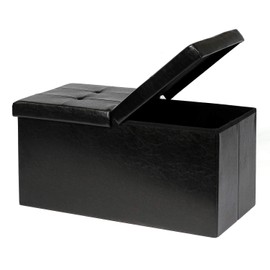 B FSOBEIIALEO Storage Ottoman with Flipping Lids, Ottoman Storage Bench Footrest Seat, Faux Leather 30"x15"x15" (Black)