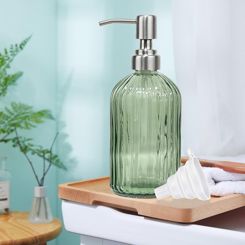 14Oz Green Soap Dispenser Bathroom, Clear Glass Hand Soap Dispensers