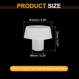sourcing map Glass Top Table Bumpers with Stem, 20Pcs Mushroom Shape Rubber Grippers Anti Slip Pads for 6mm Hole, Furniture Pads Foot End Caps Covers Protectors for Chair, Cupboard (White)