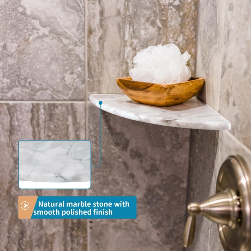 Sanbege 9" Marble Stone Corner Shelf Polished, Wall Mounted Shower