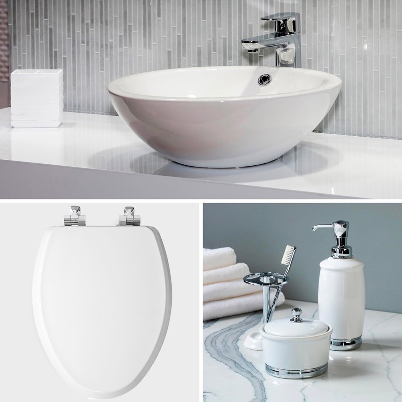Mayfair Bennett Toilet Seat with Chrome Hinges, Slow Close Wood
