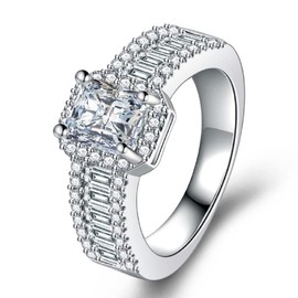 LVTING Princess Cut Cubic Zirconia Ring 925 Silver Engagement Wedding Ring CZ Simulation Diamond Ring Gorgeous Personality Square Wheel Ring Marriage Studded Ring for Women (8#)