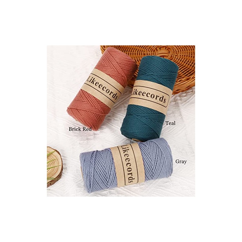 Likeecords 100% Cotton Crochet Yarn for Bag,3 Rolls/Pack 2mm x