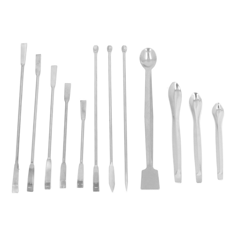 12Pcs Laboratory Spatula Stainless Steel Reagent Scoop Spoon Tool Set