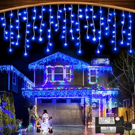 Nielfoi Christmas Lights Outdoor Icicle Lights - 33ft 400 LED Connectable Curtain Fairy String Lights with Timer Memory Plug in Waterproof for Home Decoration Holiday Yard Wedding Indoor Party (Blue)