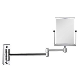 QiMH 3X Magnifying Wall Mounted Vanity Makeup Mirror | Rectangular 8x6 Inch with Extendable Arm | Polished Chrome Finish Double-Sided Swivel Mirror