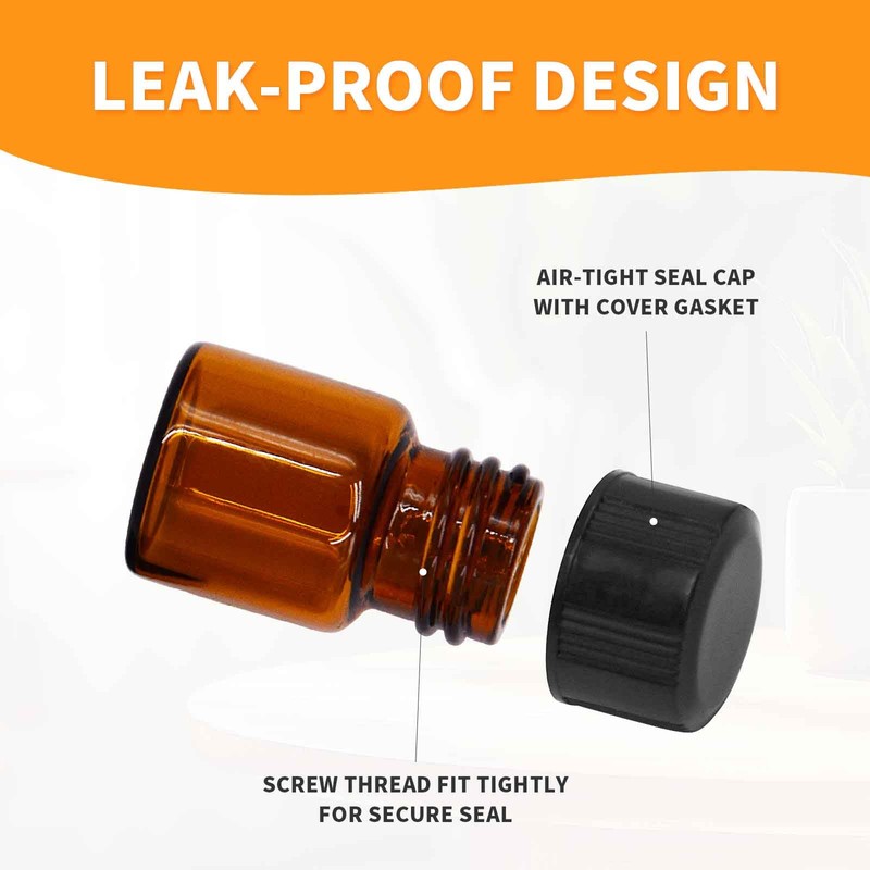 PENCK 10pcs 2ml Little Brown Glass Bottle Vials with Black