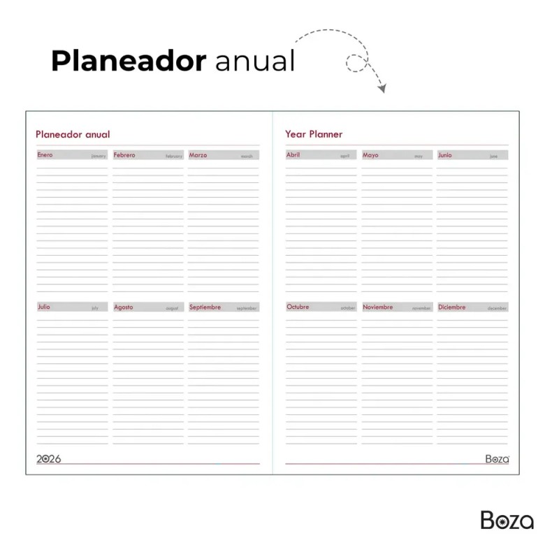 Agenda Boza Diaria Planificadora Ejecutiva Organizadora Año 2026 Portada Gris