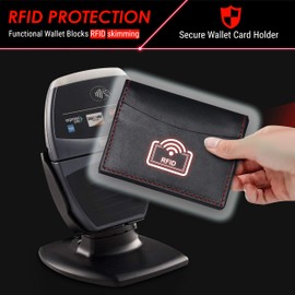 AMEHA Genuine Leather Slim Men Card Holder Wallet - RFID Blocking Minimal Design – Elegant Classic Style (Red Stitch)