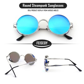 FEISEDY Retro Steampunk Polarized Sunglasses Round Metal Frame Gothic Shades Design Men Women B2820
